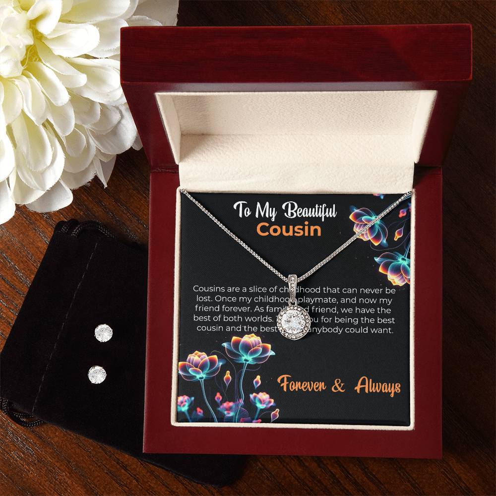 Cousin Necklace | To My Beautiful Cousin - Eternal Hope Necklace & Earring Set | Cousin Friendship Necklace