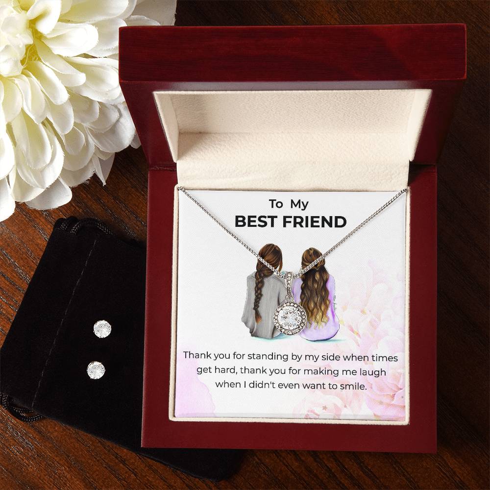 To My Bestie Thank You - Eternal Hope Necklace and Earrings Set | Gift for Best Friend | Friendship Gift