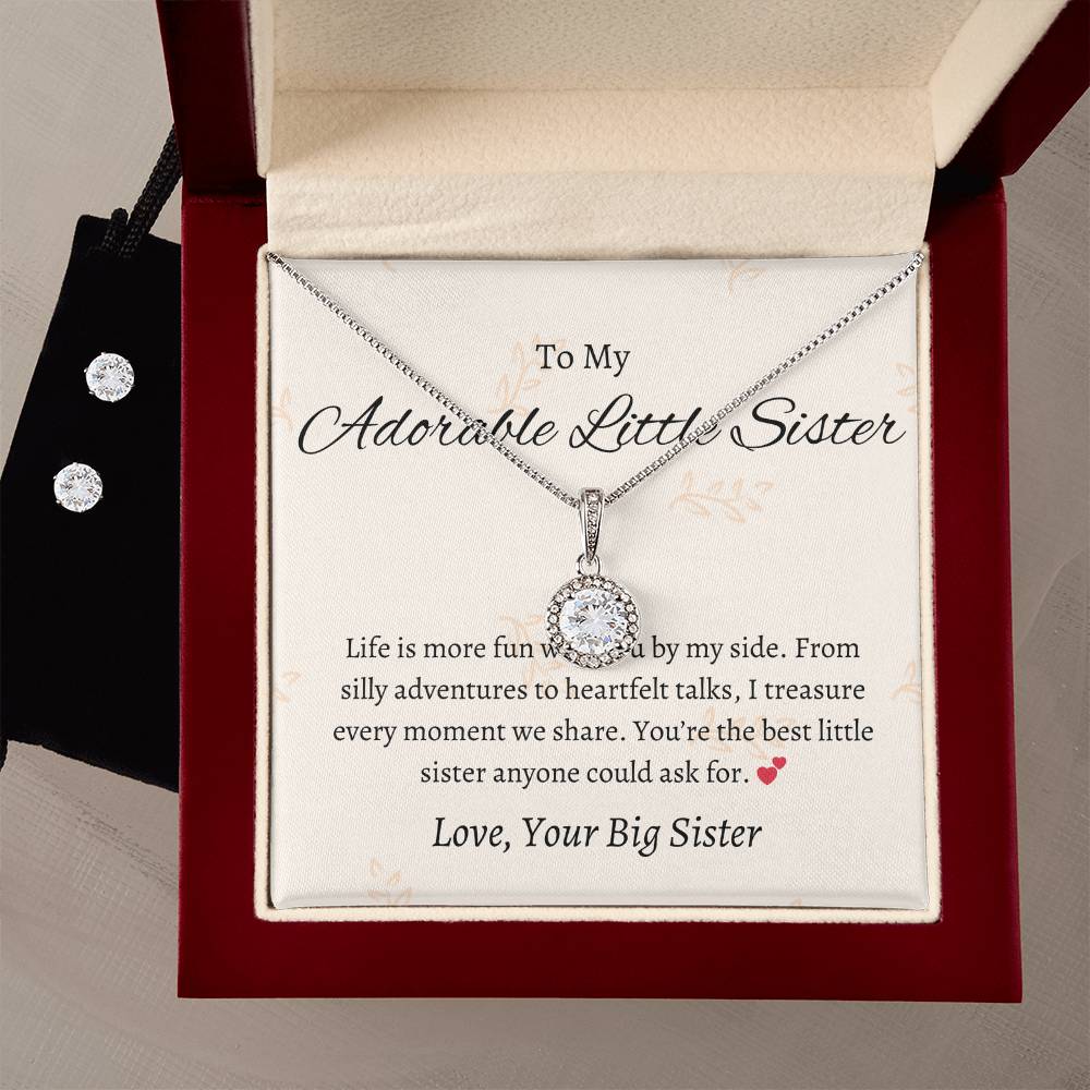 To My Adorable Little Sister – Necklace & Earring Set | A Heartwarming Token of Sisterly Love