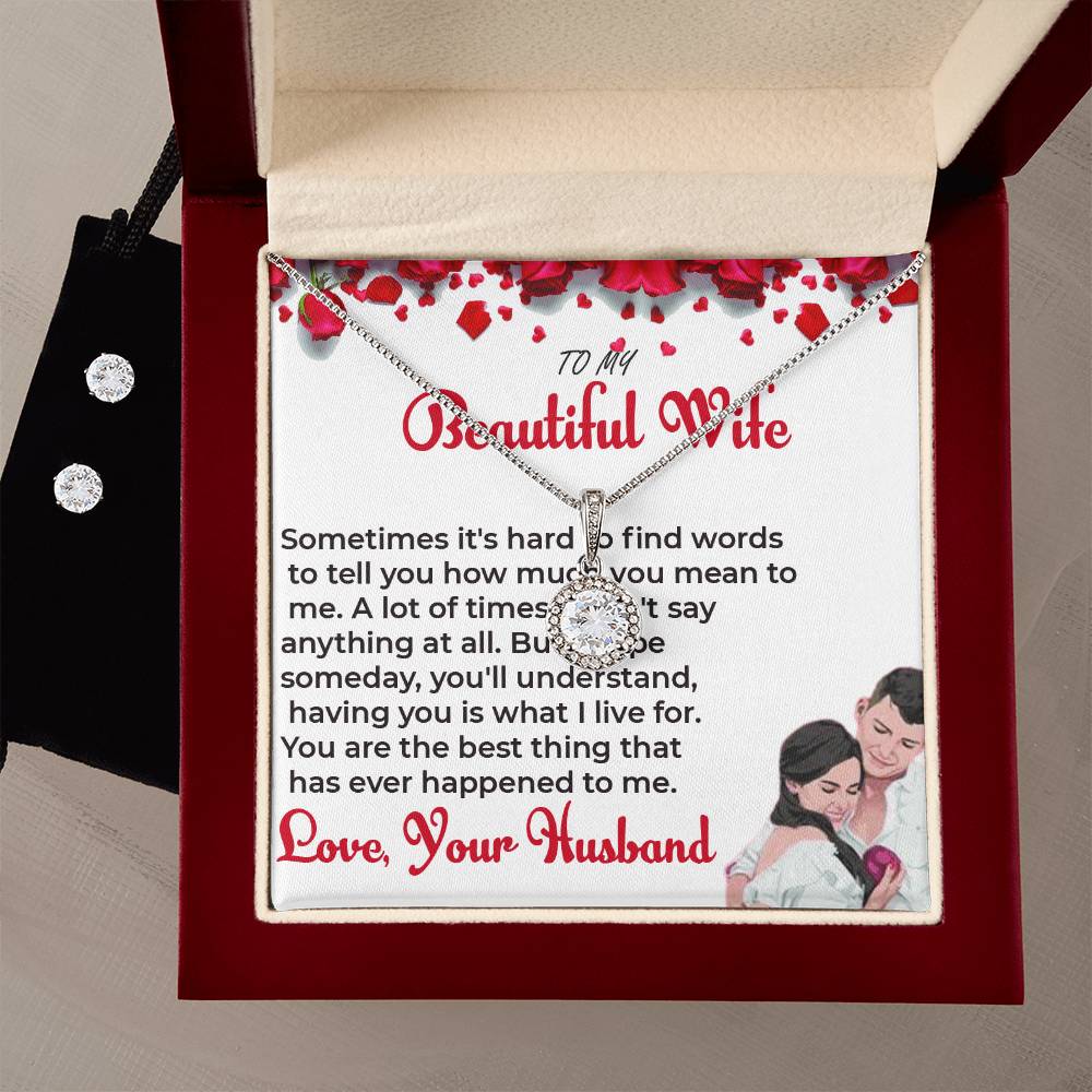 To My Beautiful Wife - Everlasting Love Eternal Hope Necklace & Earring Set | Necklace For Wife For Soulmate