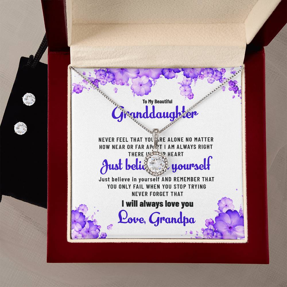 To My Beautiful Granddaughter | Eternal Hope Necklace & Earring Set, Gift from Grandpa to Granddaughter