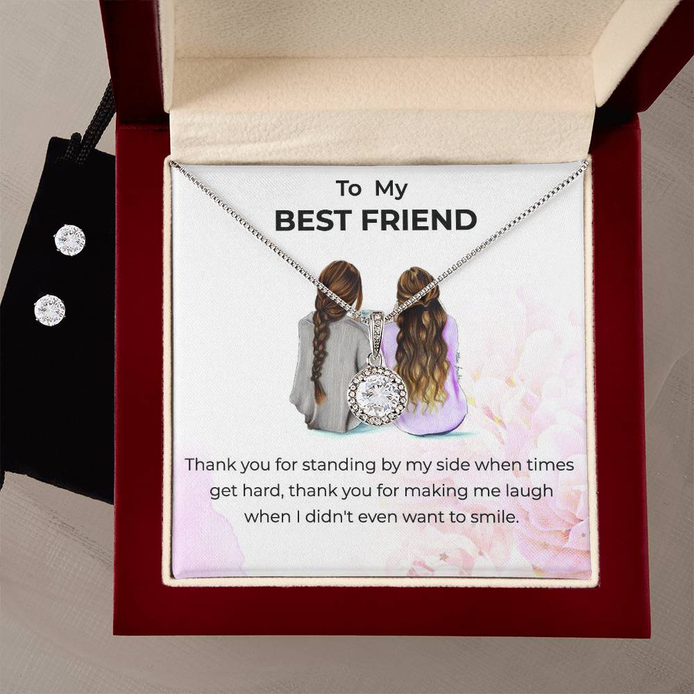 To My Bestie Thank You - Eternal Hope Necklace and Earrings Set | Gift for Best Friend | Friendship Gift