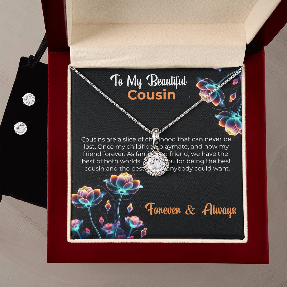 Cousin Necklace | To My Beautiful Cousin - Eternal Hope Necklace & Earring Set | Cousin Friendship Necklace