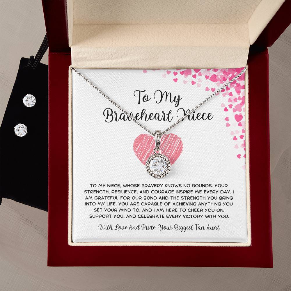 To My Braveheart Niece - From Aunt to Niece Eternal Hope Necklace With Earrings - SOUVMOUR