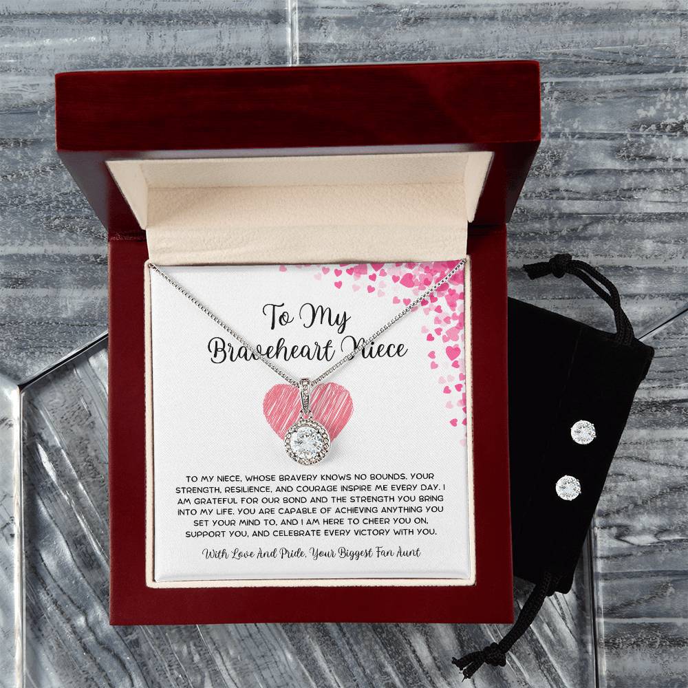 To My Braveheart Niece - From Aunt to Niece Eternal Hope Necklace With Earrings - SOUVMOUR