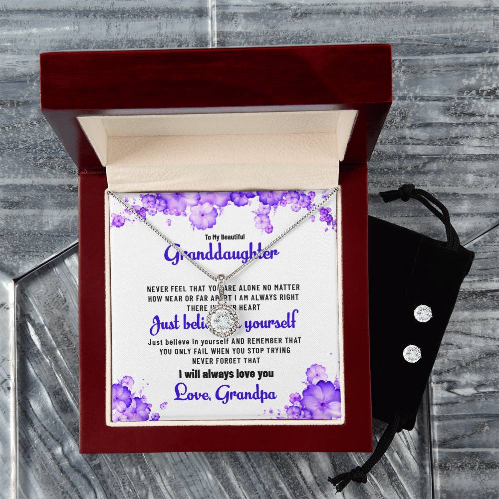 To My Beautiful Granddaughter | Eternal Hope Necklace & Earring Set, Gift from Grandpa to Granddaughter