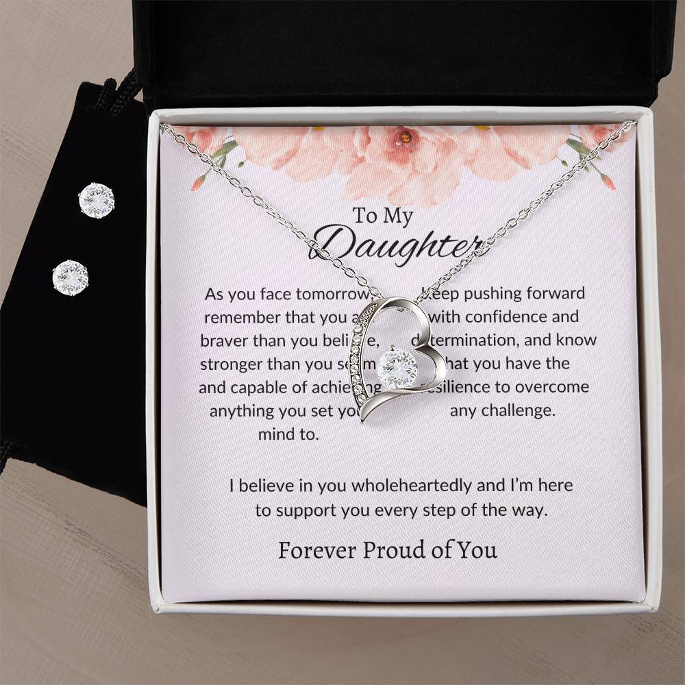 To My Daughter – Timeless Forever Love Necklace & Earrings Gift Bundle
