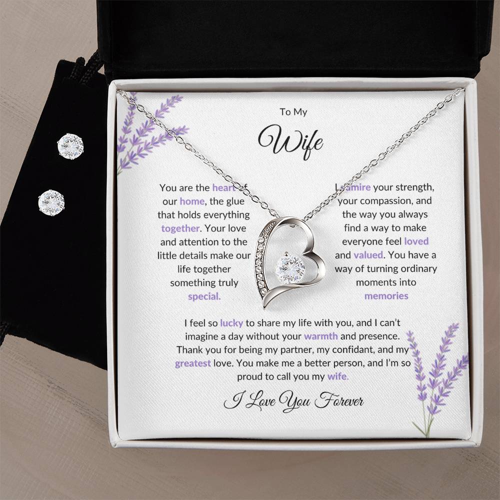 To My Wife, The Heart of Our Home - Forever Love Necklace & Earring Set
