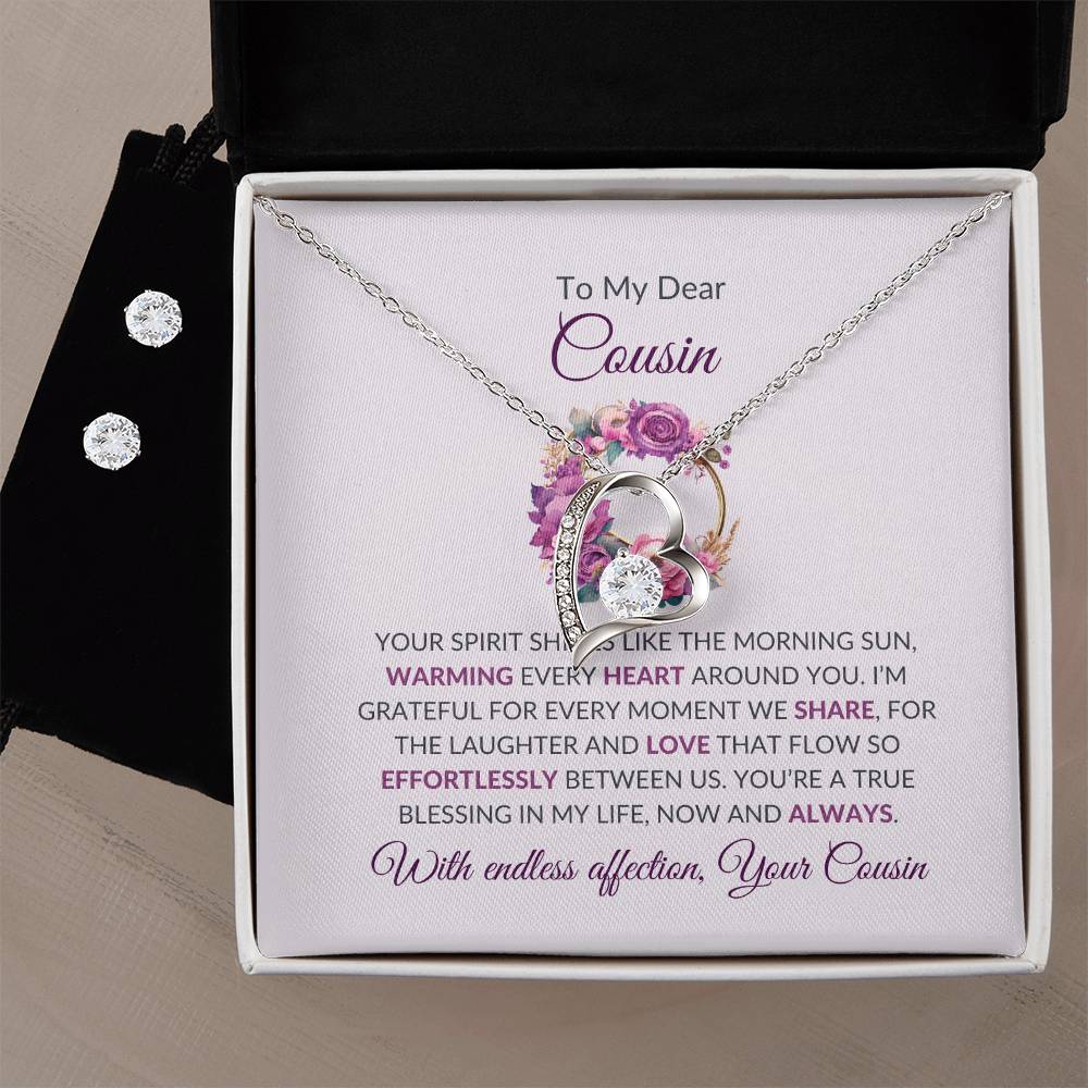 Cousin Necklace | To My Dear Cousin - Forever Love Necklace & Earring Set | Cousin Friendship Necklace