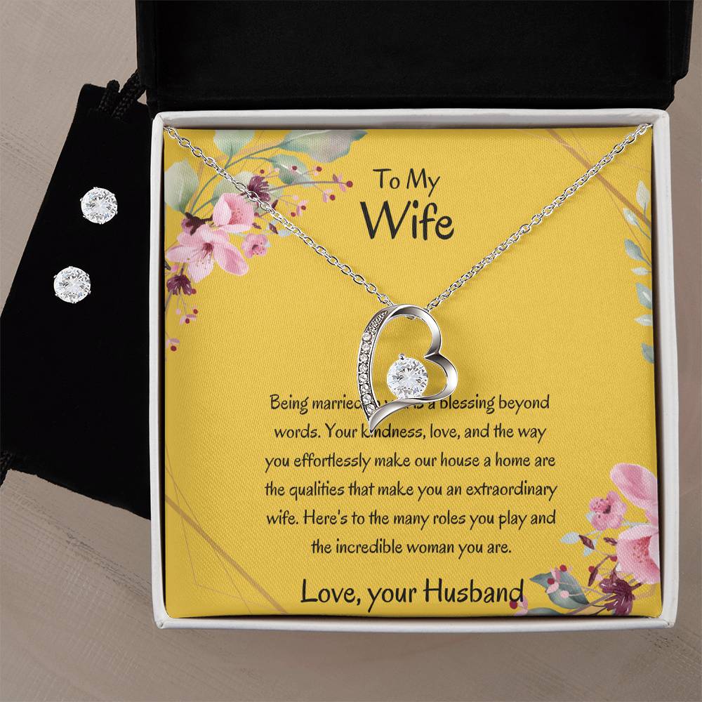 To My Wife, My Universe - Forever Love Necklace & Earring Set | Necklace Pendant For Her