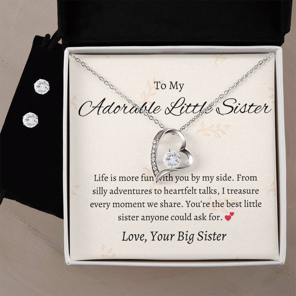 To My Sweet Little Sister – Forever Love Necklace & Earring Set | A Token of Our Precious Bond