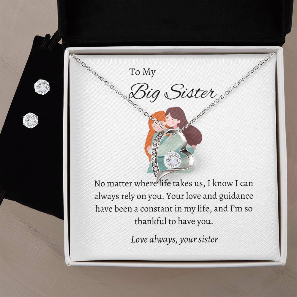 To My Wonderful Big Sister – Forever Love Necklace & Earring Set | A Beautiful Tribute to Our Lifelong Connection