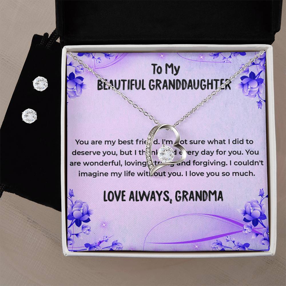 To My Wonderful Granddaughter | Forever Love Necklace & Earring Set, Grandmother & Granddaughter Bond Necklace