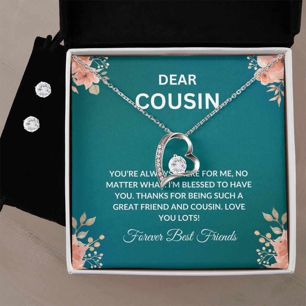 Cousin Necklace | To My Cousin My Forever Best Friend - Forever Love Necklace & Earring Set | Cousin Friendship Necklace