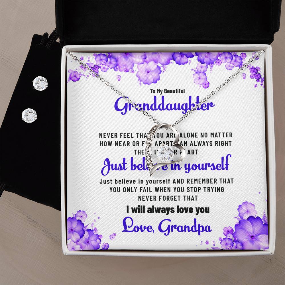 To My Beautiful Granddaughter | Forever Love Necklace & Earring Set, Gift from Grandpa to Granddaughter