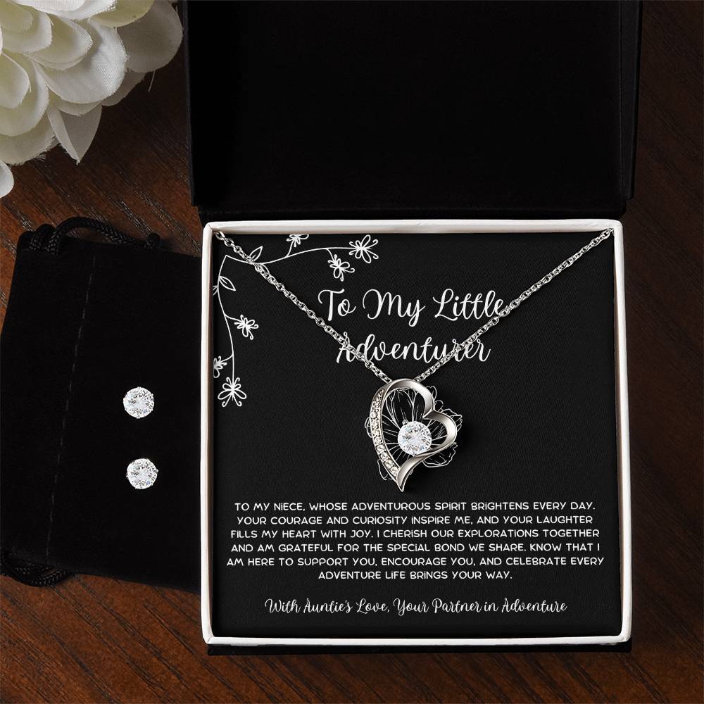 To My Little Adventurer - From Aunt to Niece Forever Love Necklace With Earrings - SOUVMOUR