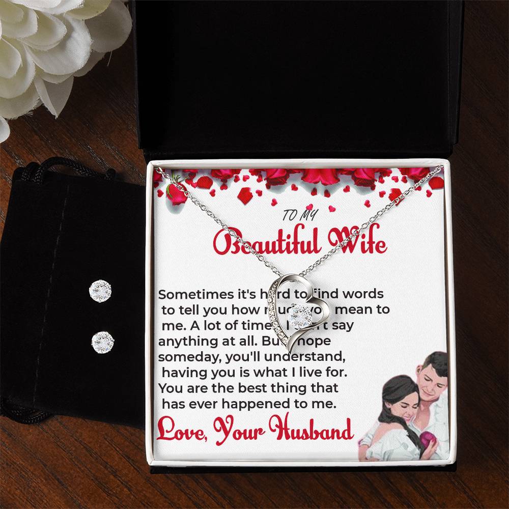 To My Beautiful Wife - Forever Love Necklace & Earring Set | Necklace For Wife For Soulmate