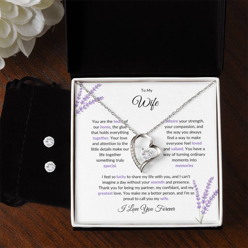 To My Wife, The Heart of Our Home - Forever Love Necklace & Earring Set