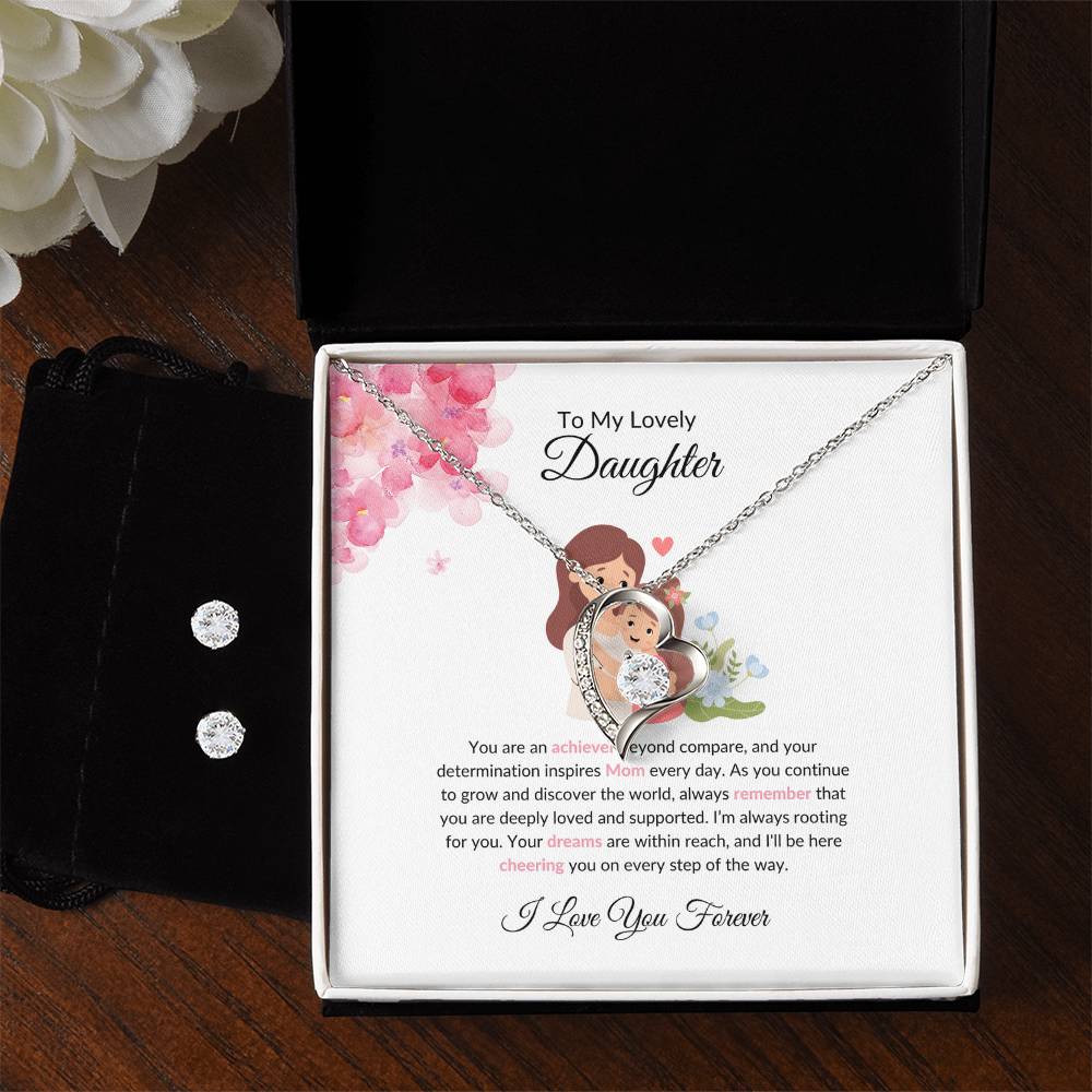 To My Beautiful Daughter | Classic Forever Love Necklace & Earrings Jewelry Bundle