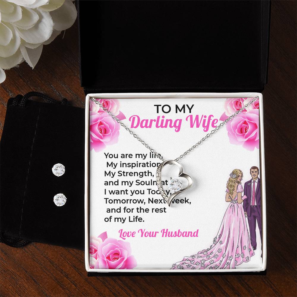 To My Darling Wife, My Life and Soul - Forever Love Necklace & Earring Set