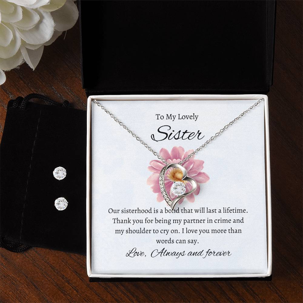 To My Wonderful Sister – Forever Love Necklace & Earring Set | A Heartwarming Gift of Appreciation