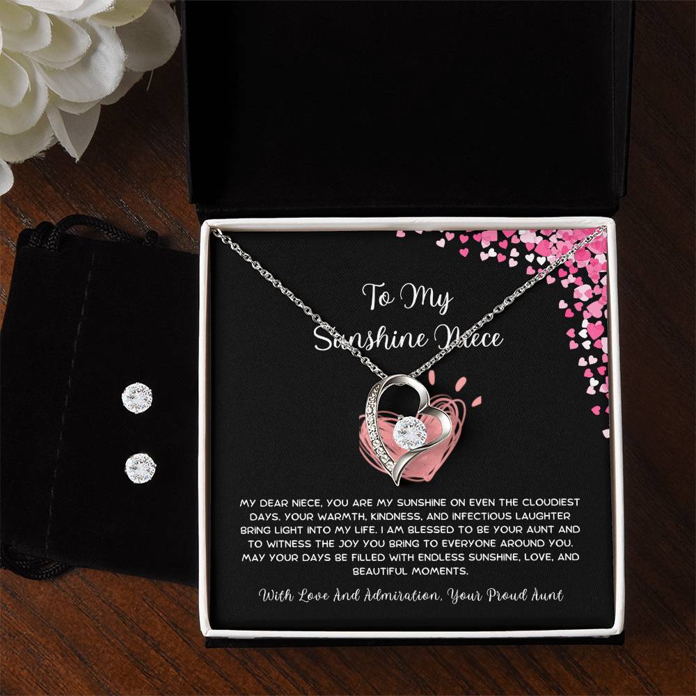 To My Sunshine Niece - From Aunt to Niece Forever Love Necklace With Earrings - SOUVMOUR