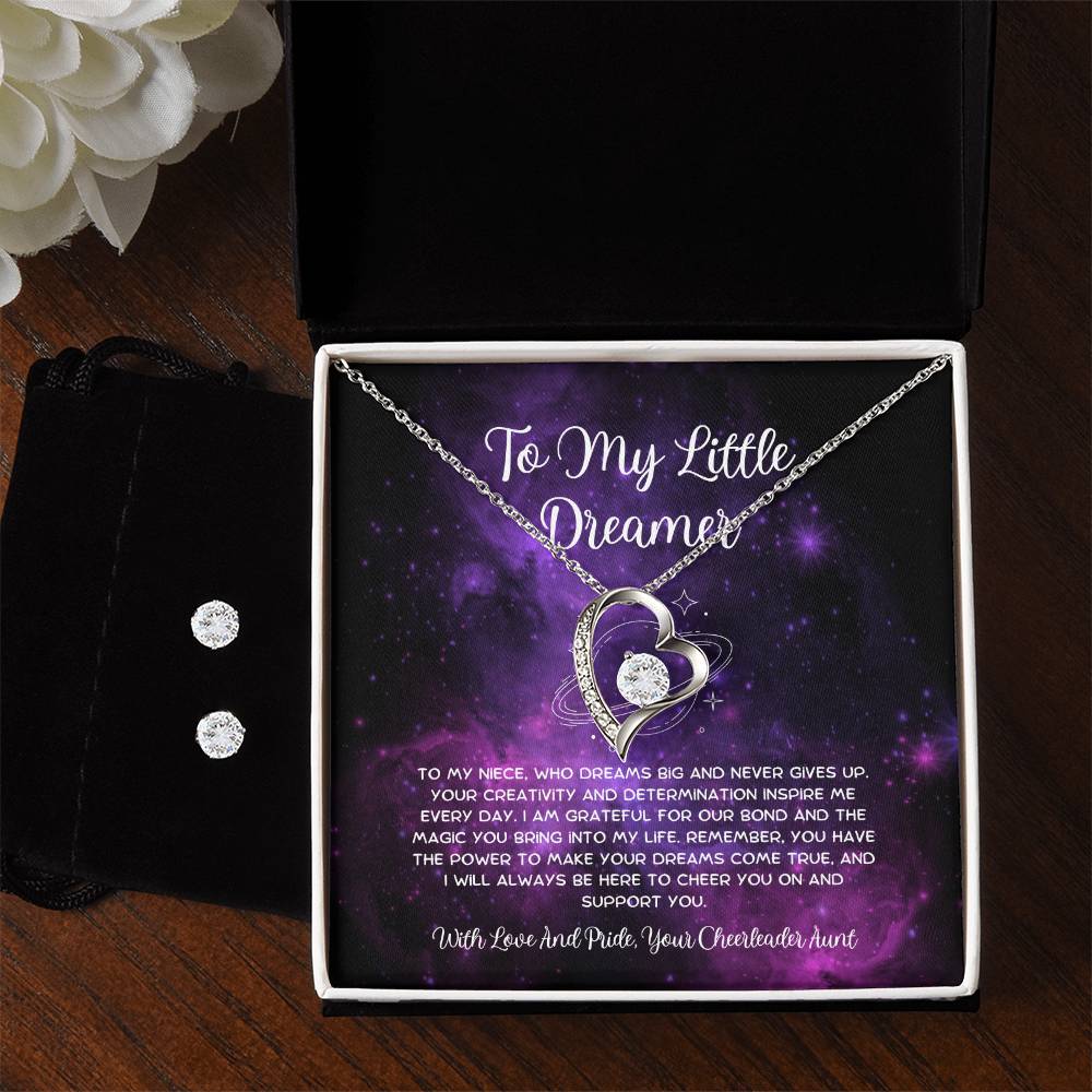 To My Little Dreamer - From Aunt to Niece Forever Love Necklace With Earrings - SOUVMOUR