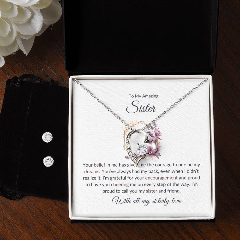 To My Incredible Sister – Forever Love Necklace & Earring Set | A Stunning Gift for My Role Model