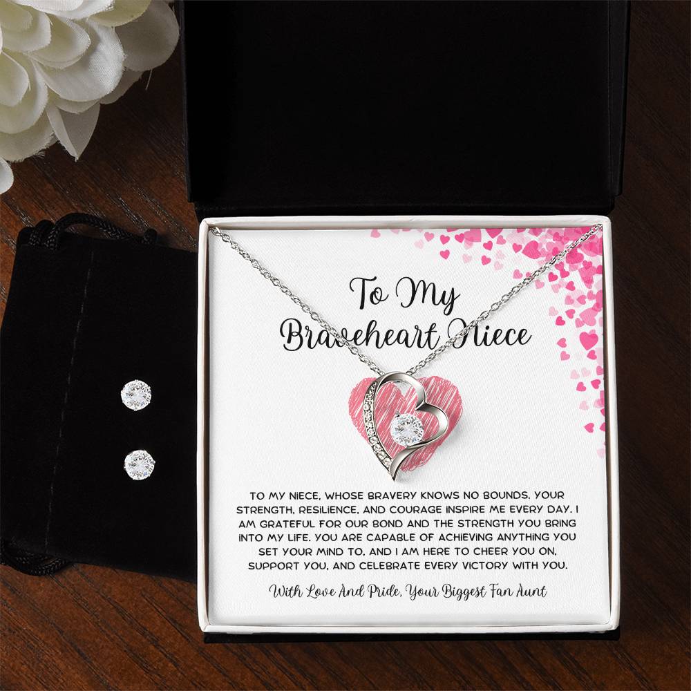 To My Braveheart Niece - From Aunt to Niece Forever Love Necklace With Earrings - SOUVMOUR