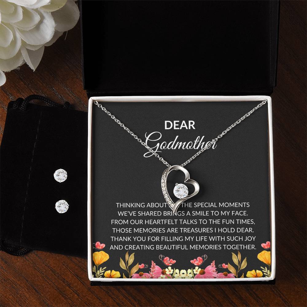 To My Dear Godmother Forever Love Necklace & Earring Set | Godmother Gift | Godmother Necklace