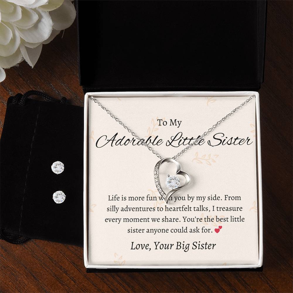 To My Sweet Little Sister – Forever Love Necklace & Earring Set | A Token of Our Precious Bond
