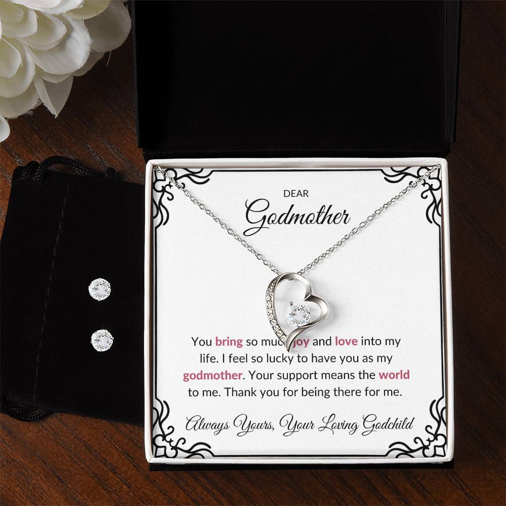 To My Lovely Godmother Forever Love Necklace & Earring Set | Godmother Gift | Godmother Necklace