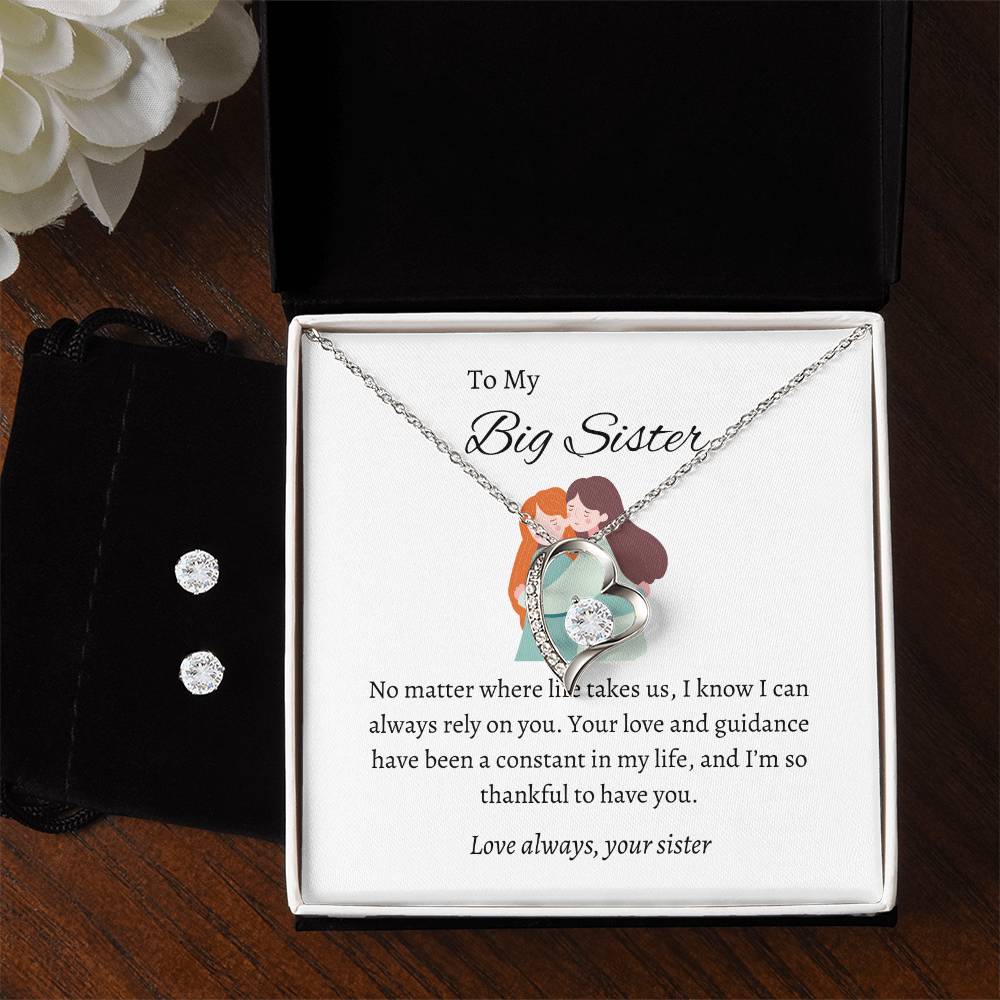 To My Wonderful Big Sister – Forever Love Necklace & Earring Set | A Beautiful Tribute to Our Lifelong Connection