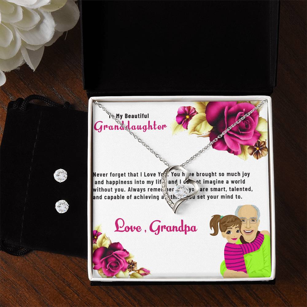 To My Lovely Granddaughter | Forever Love Necklace & Earring Set, Gift from Grandpa to Granddaughter