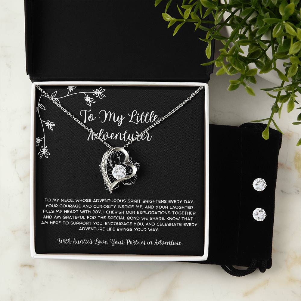 To My Little Adventurer - From Aunt to Niece Forever Love Necklace With Earrings - SOUVMOUR