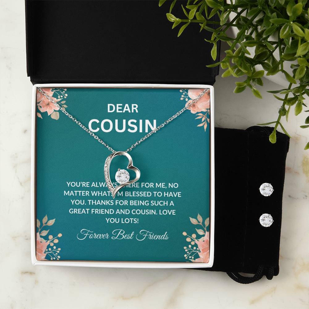 Cousin Necklace | To My Cousin My Forever Best Friend - Forever Love Necklace & Earring Set | Cousin Friendship Necklace