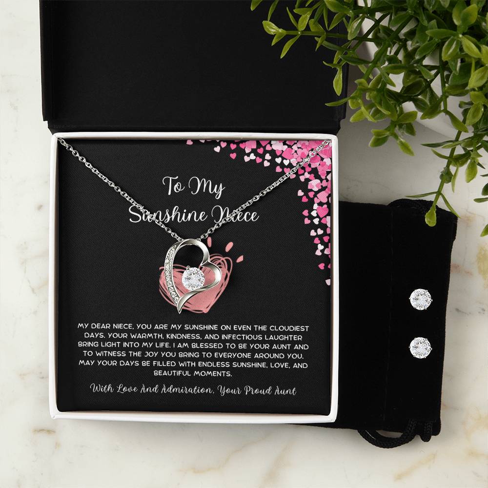 To My Sunshine Niece - From Aunt to Niece Forever Love Necklace With Earrings - SOUVMOUR