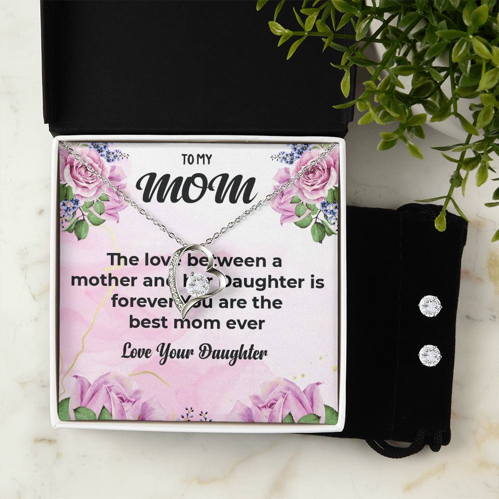 To My Mom | Elegant Forever Love Necklace and Earrings | Mother-Daughter Bond Jewelry | Necklace Gift For Mom