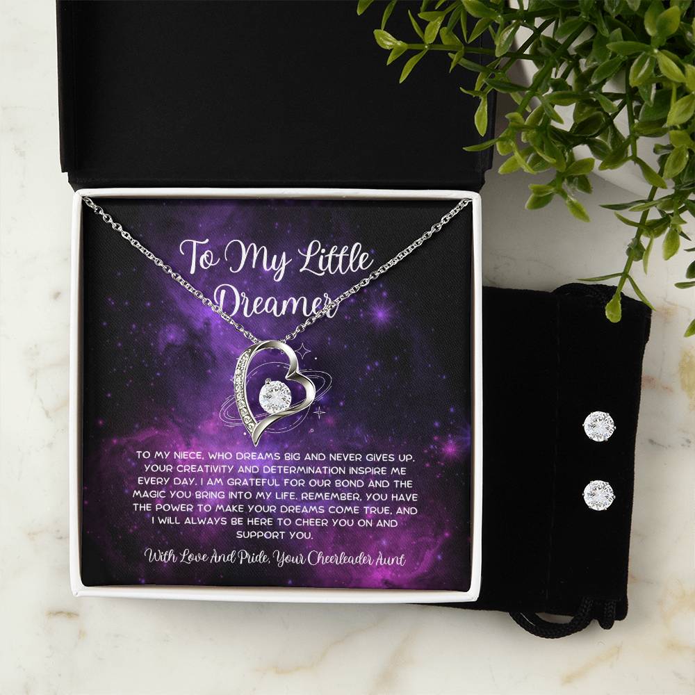 To My Little Dreamer - From Aunt to Niece Forever Love Necklace With Earrings - SOUVMOUR