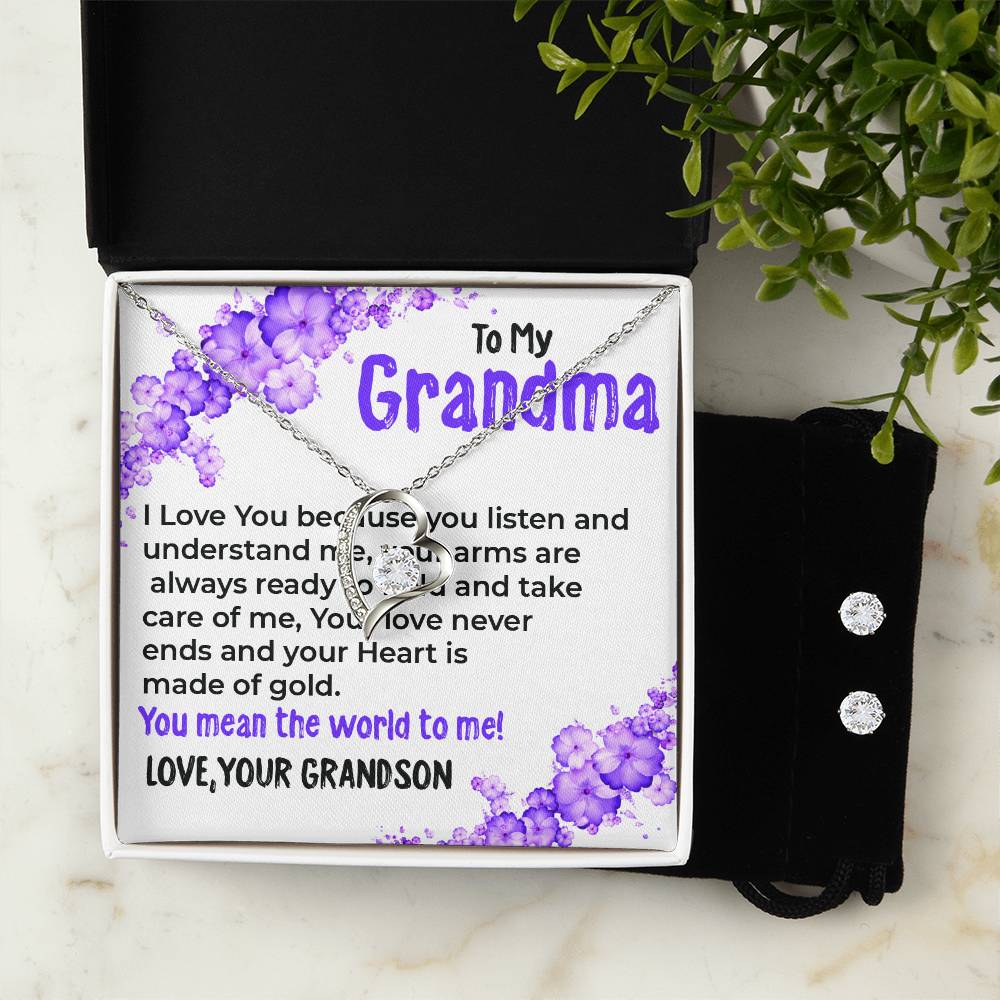 To My Grandma, My World | Stunning Forever Love Necklace Gift from Grandson | Gift for Grandma