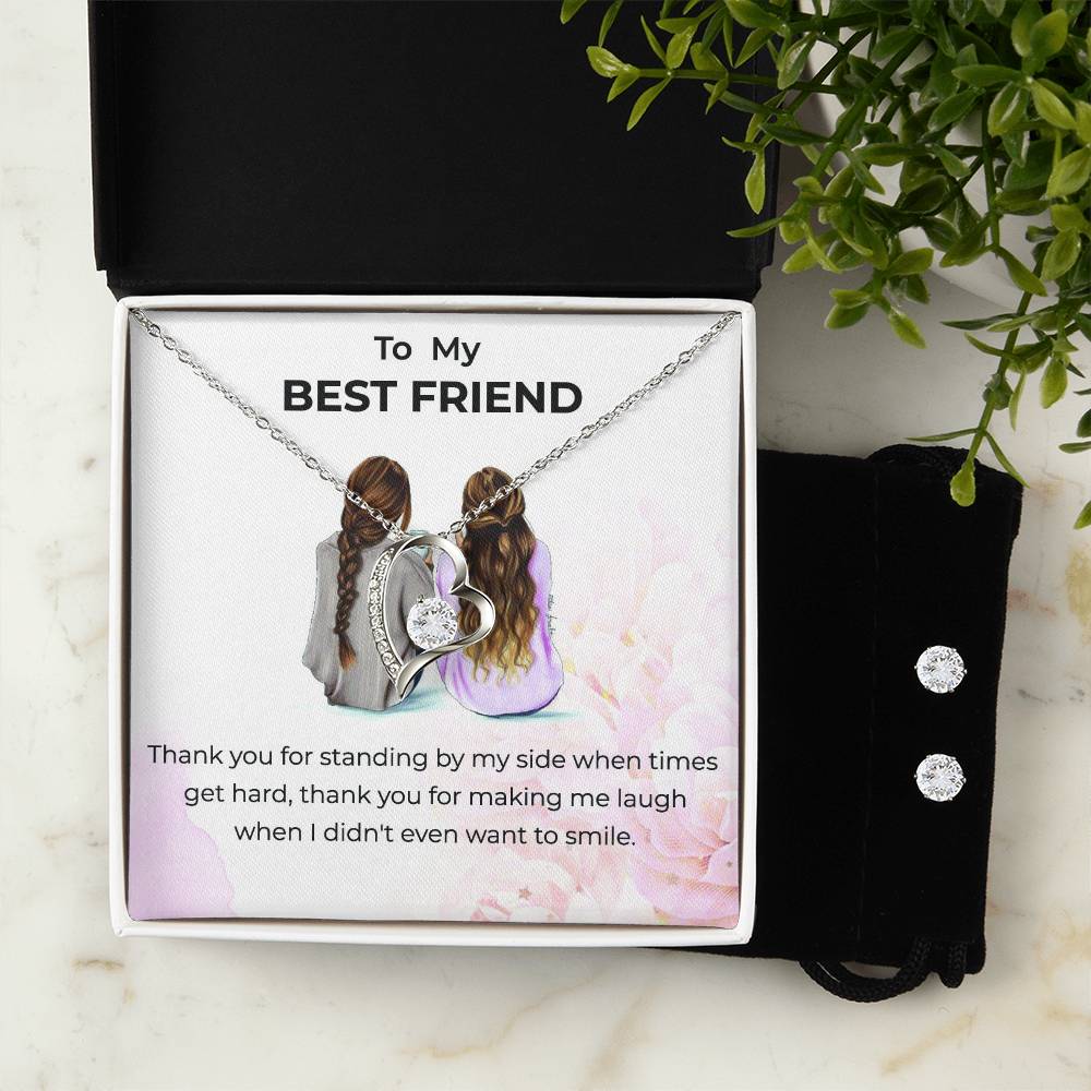 To My Bestie Thank You - Forever Love Necklace and Earrings Set | Gift for Best Friend | Friendship Gift