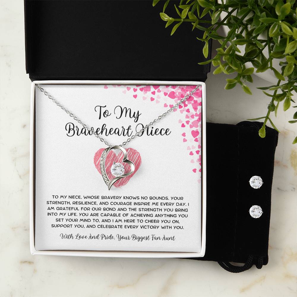 To My Braveheart Niece - From Aunt to Niece Forever Love Necklace With Earrings - SOUVMOUR
