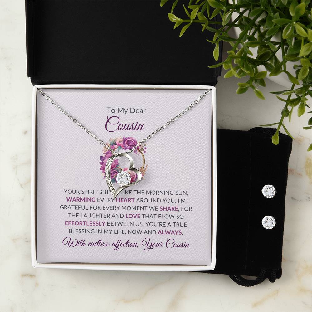 Cousin Necklace | To My Dear Cousin - Forever Love Necklace & Earring Set | Cousin Friendship Necklace