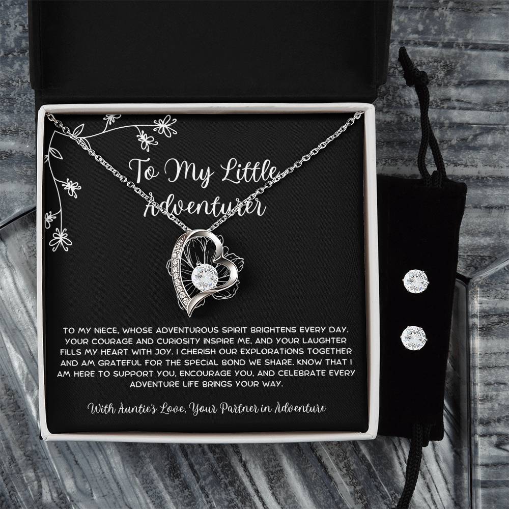 To My Little Adventurer - From Aunt to Niece Forever Love Necklace With Earrings - SOUVMOUR