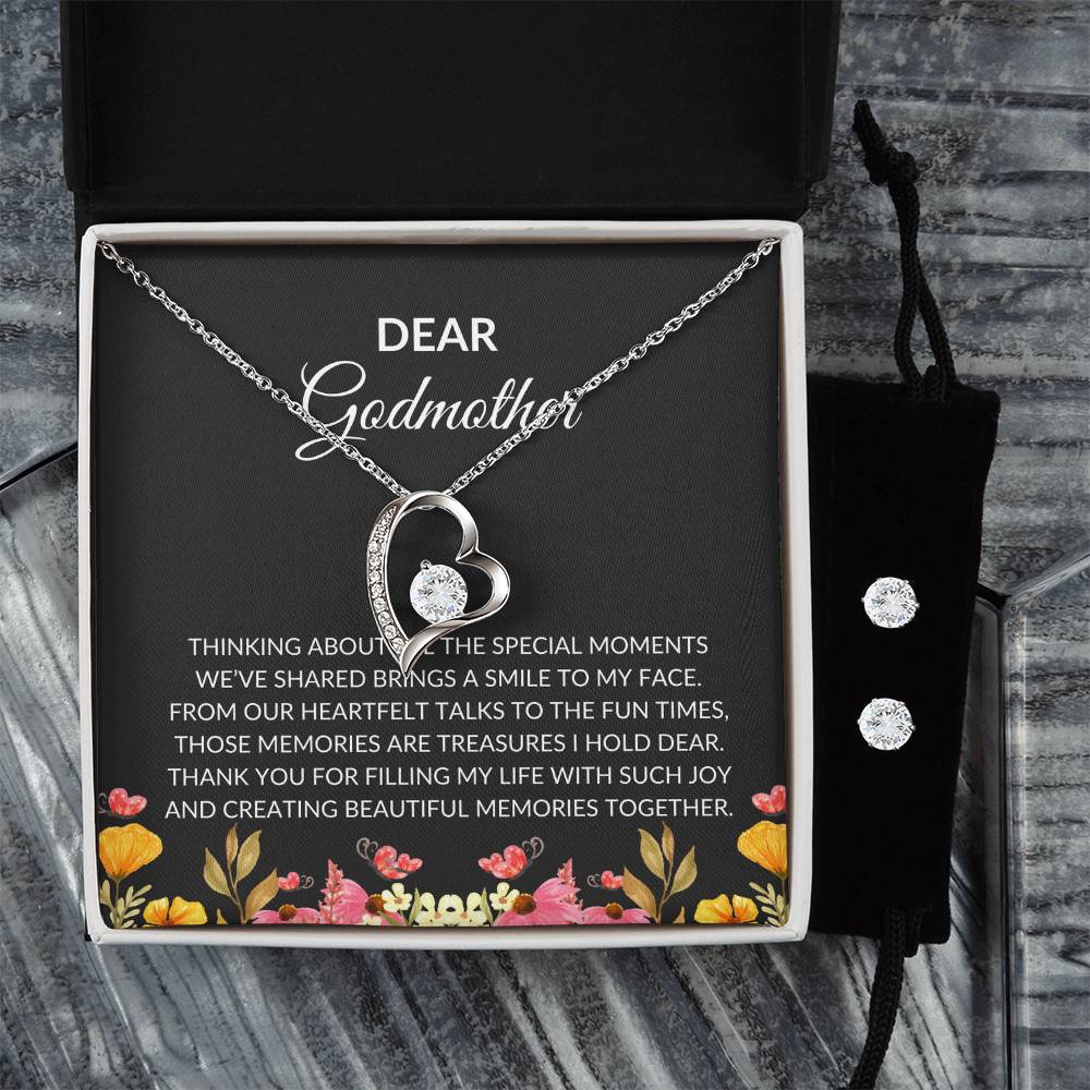 To My Dear Godmother Forever Love Necklace & Earring Set | Godmother Gift | Godmother Necklace