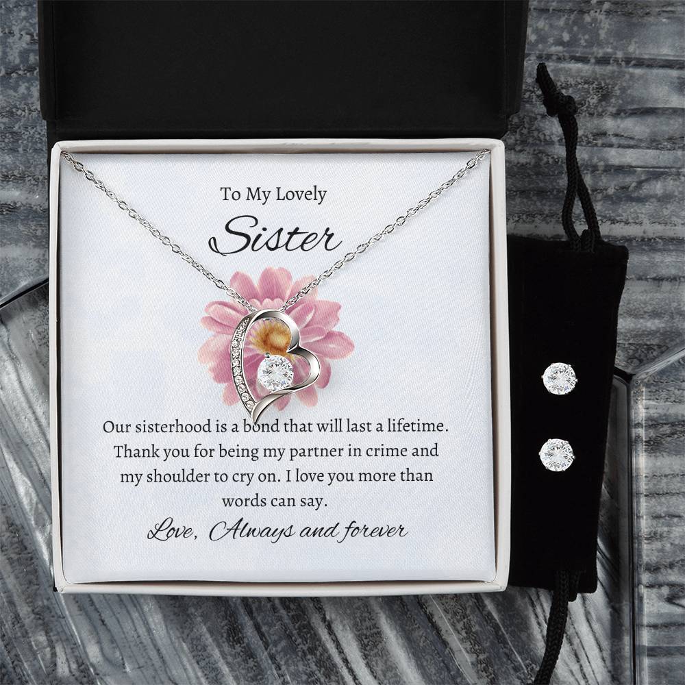To My Wonderful Sister – Forever Love Necklace & Earring Set | A Heartwarming Gift of Appreciation