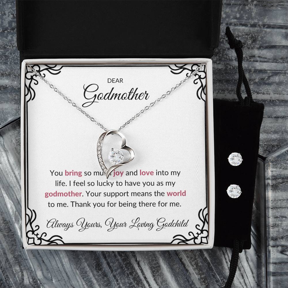 To My Lovely Godmother Forever Love Necklace & Earring Set | Godmother Gift | Godmother Necklace