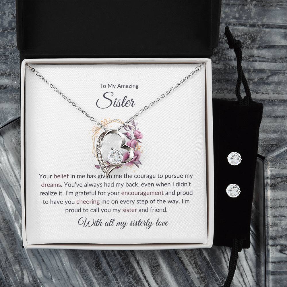 To My Incredible Sister – Forever Love Necklace & Earring Set | A Stunning Gift for My Role Model