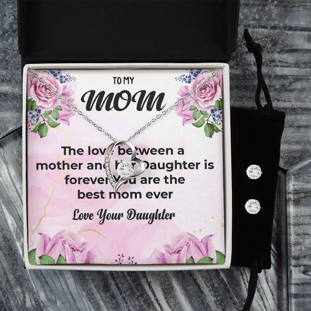 To My Mom | Elegant Forever Love Necklace and Earrings | Mother-Daughter Bond Jewelry | Necklace Gift For Mom