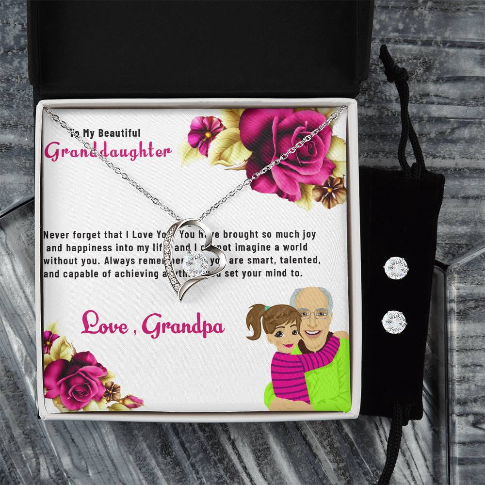 To My Lovely Granddaughter | Forever Love Necklace & Earring Set, Gift from Grandpa to Granddaughter